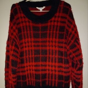 Women's Sweater in Red and Black Plaid..Black on the bottom and the cuffs..